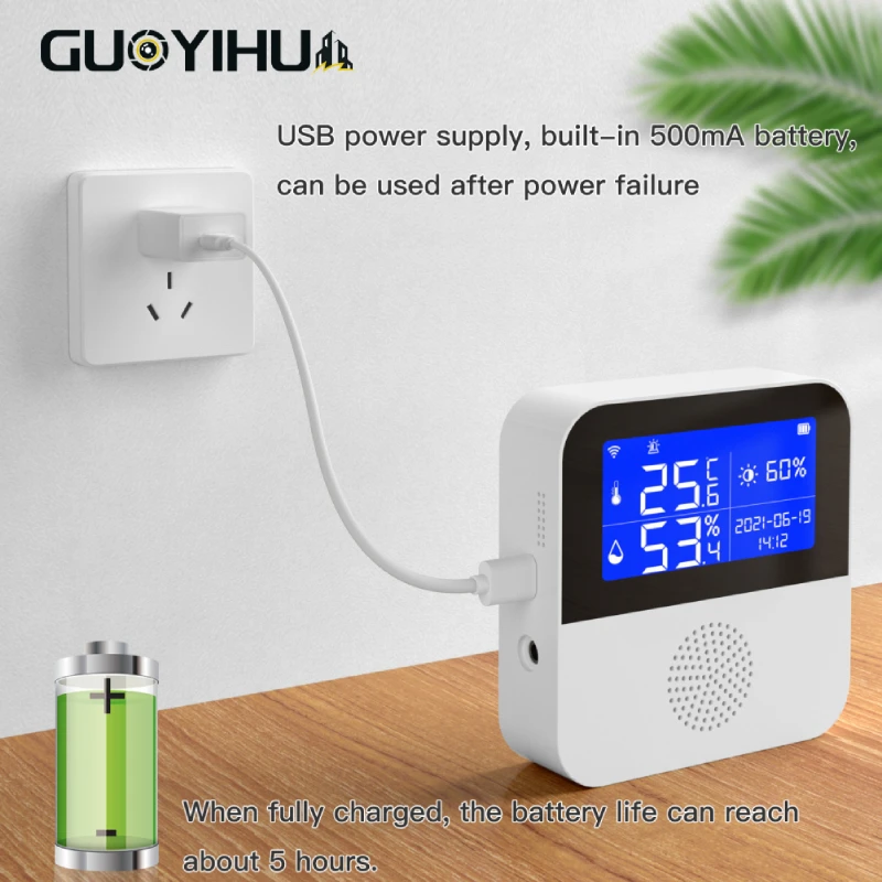 

GUOYIHUA Tuya Smart Home WIFI Temperature Humidity Sensor Indoor Hygrometer Thermometer Detector Work With Google Assistant