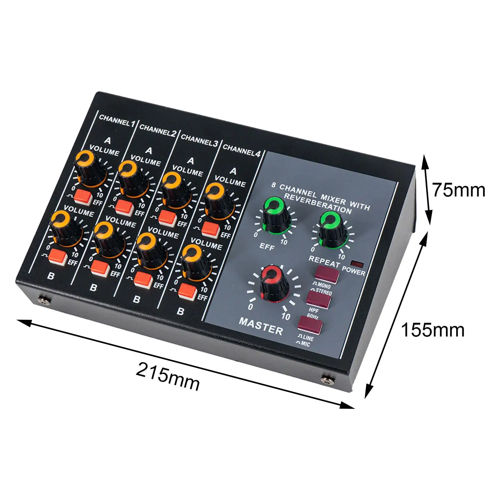 

8 Channel Mixer Compact Stereo Equalizer Audio Mixer for DJ Stage Karaoke Microphones Musical Instrument Connection Recording