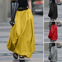 2022 vintage summer skirts women high waist solid cotton linen a line skirt office female beach maxi long skirts faldas