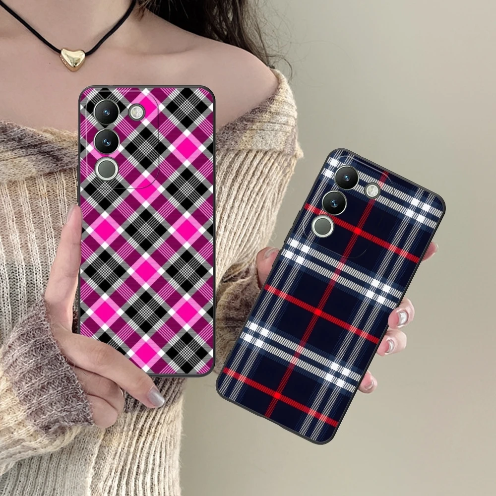 Lattice Grid Texture Mobile Cell Phone Case for VIVO Y95 Y93 Y31 Y20 V19 V17 V15 Pro X60 NEX Black Soft Cover Shell