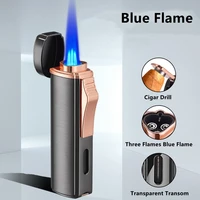 3 torch straight blue flame gas lighter metal windproof outdoor airbrush cigar bbq kitchen welding airbrush tool cigar cutter