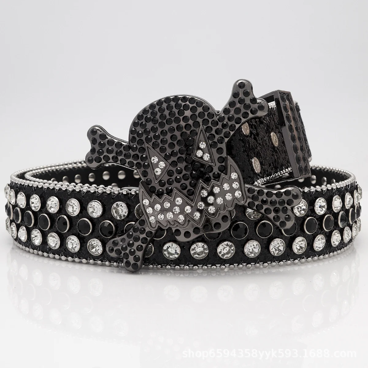 

Alloy Water Diamond Skull Punching Women's Belt Needle Buckle Belt Edge Bead Punk