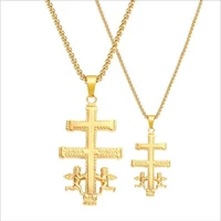 catholic angel cross pendant necklace for women stainless steel hip hop jewelry caravaca crucifix christian necklace men gift