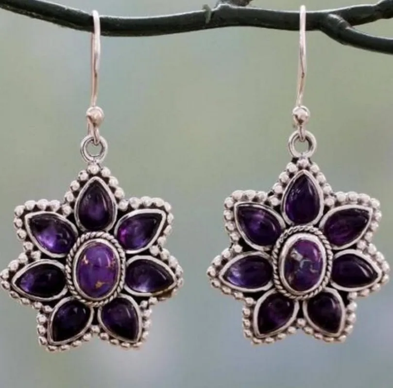 

Women's Retro Silvery Purple Dragon Crystal Petal Earrings Peach Blossom Purple Earrings Festival Birthday Gift Jewelry