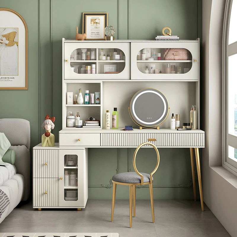 

Cream style dressing table, bedroom integrated storage cabinet, large capacity storage, telescopic desk