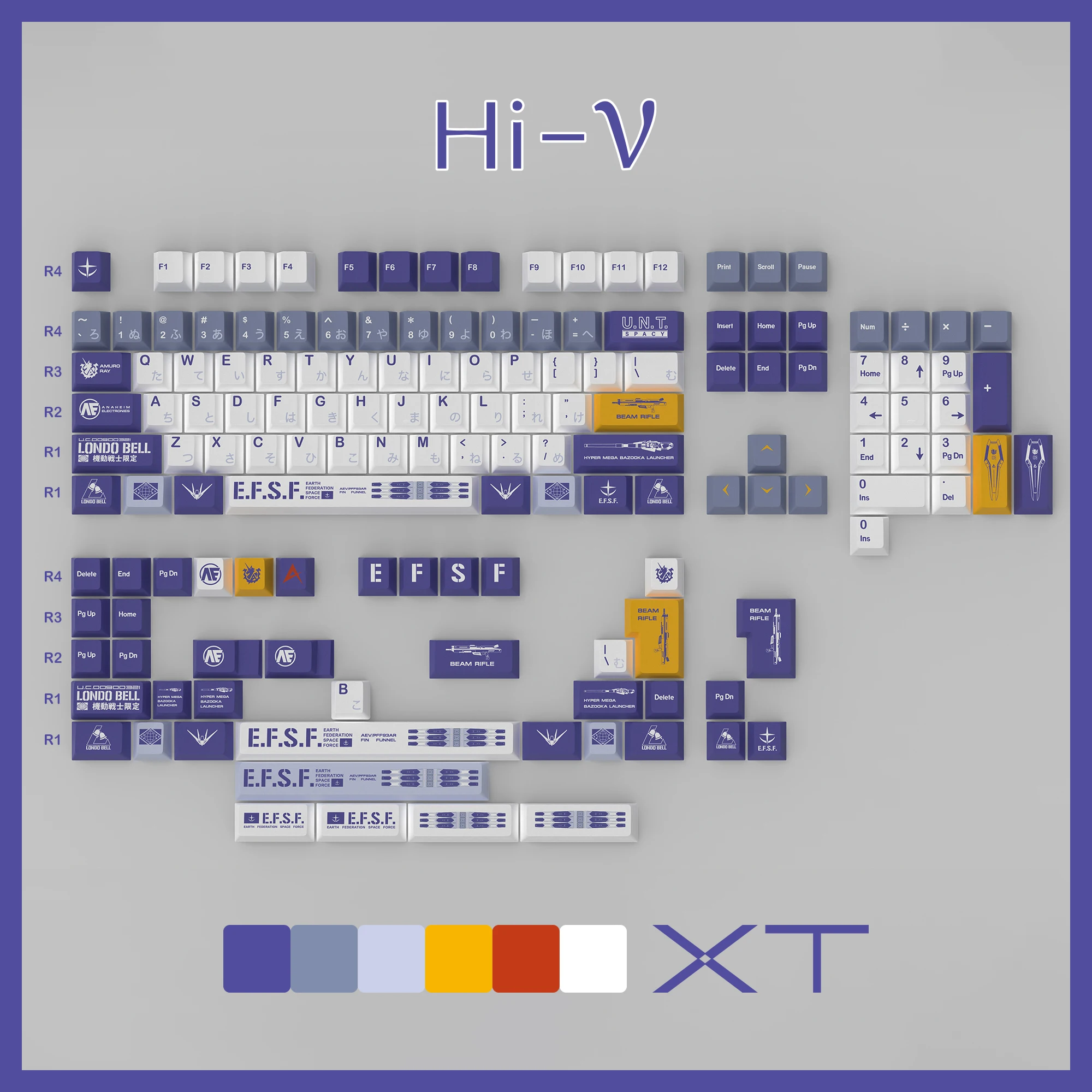 Original XT Design Hi-V Gundam Keycap Japanese MSN-04II Cherry Profile 5 Side DYE Sublimation 146 Keys PBT Full Set For MX Swith