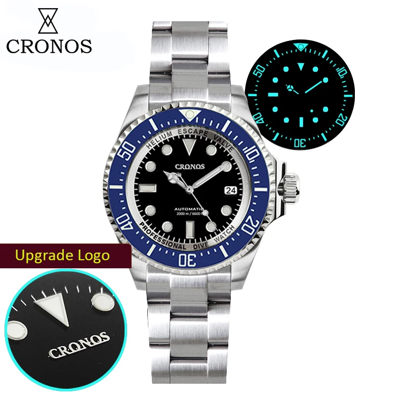 

Cronos Automatic Diving Watch For Men Stainless Steel 2000 Meters Water Resistance Professional Diver Wrist Man Watch