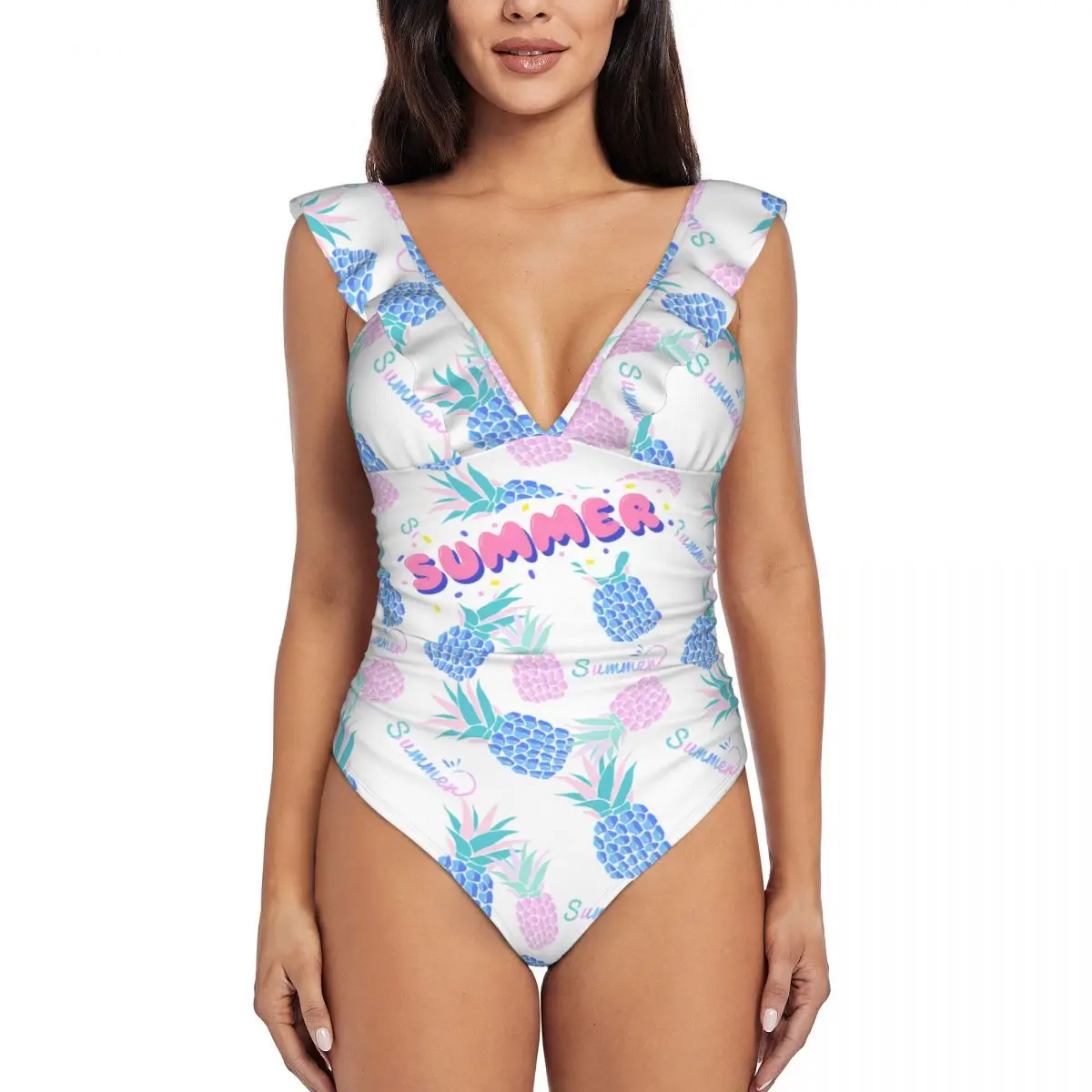 

Женский слитный купальник с принтом мороженого, пикантный купальник с открытой спиной и V-образным вырезом, летняя пляжная одежда для похуд...