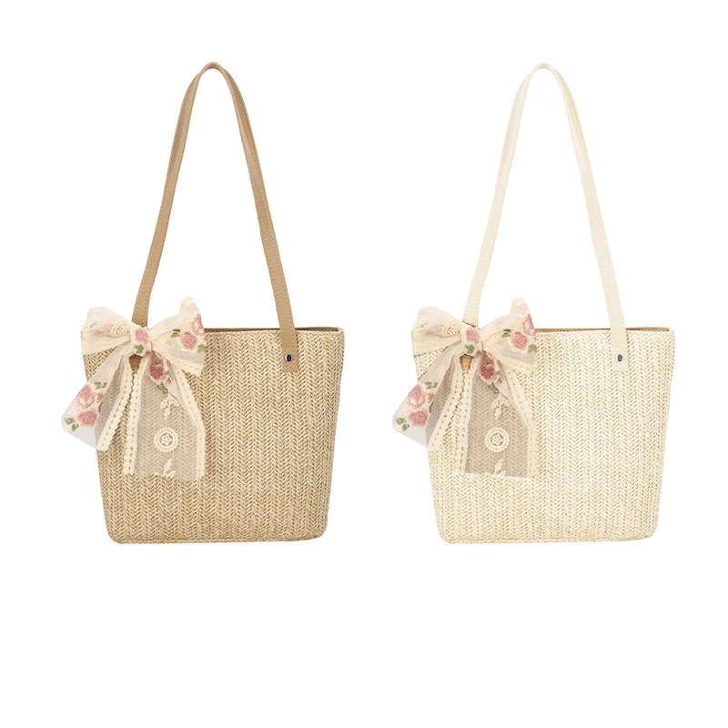 

Women Handbag Large Capacity Shoulder Bag Summer Straw for Daily Shopping