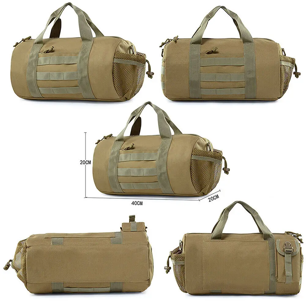 13L Waterproof Tactical Molle Duffle Bag Handbag Military Travel Shoulder Gym Pack Cylinder Bag Crossbody Camouflage Camping