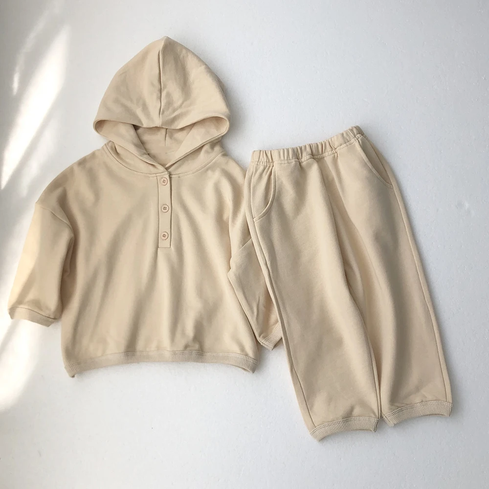 

Baby Boys and Girls Korean Children's Clothing Set Spring and Autumn Loose Hooded Casual Sweater Set Sports Set Children's Set