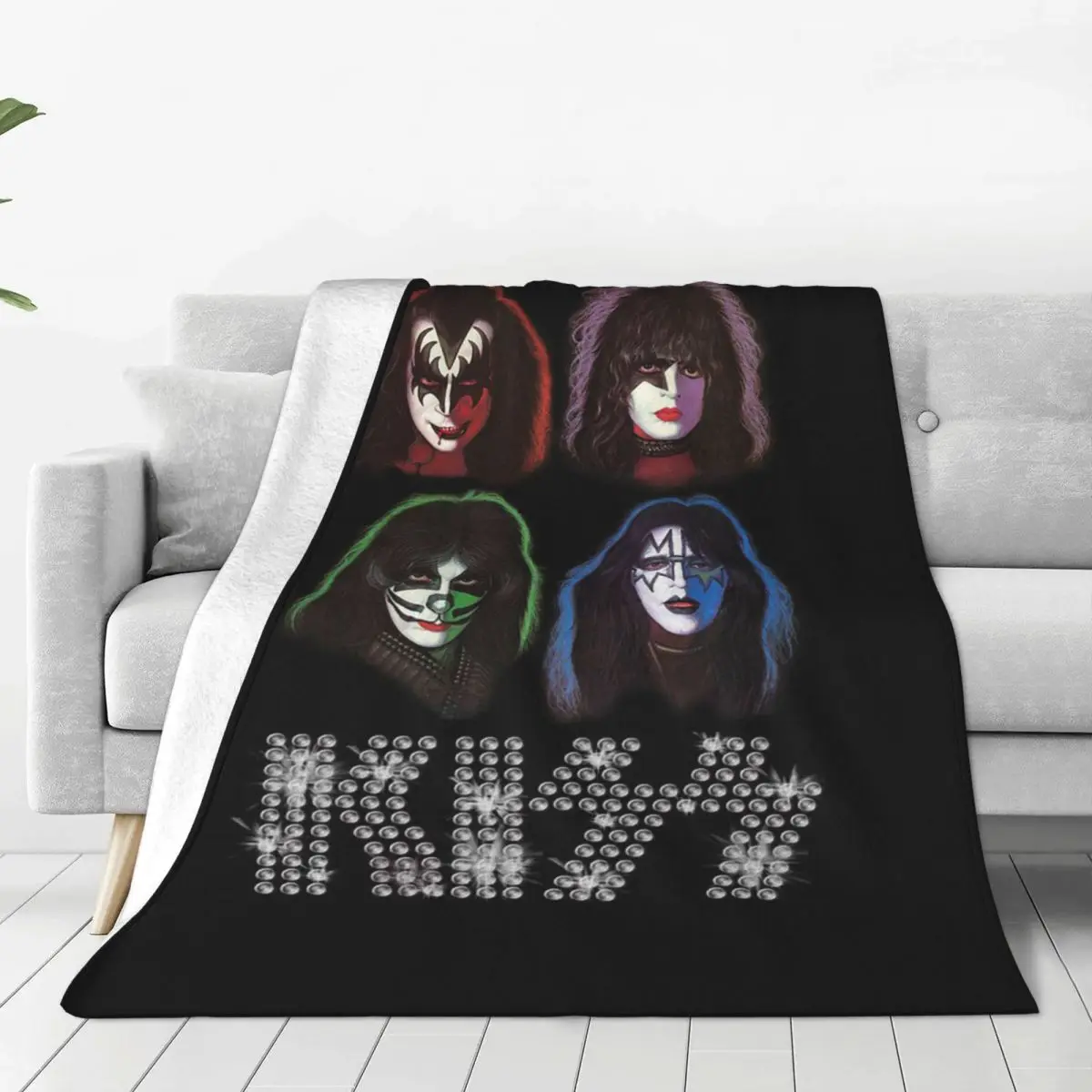 

Kiss Rock Band Blankets Velvet Decoration Retor Super Multi-function Super Soft Throw Blankets for Bed Couch Plush Thin Quilt