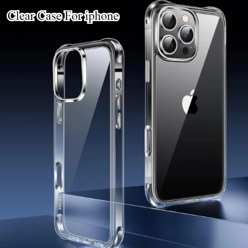 Прозрачный силиконовый чехол для телефона с защитой от царапин iPhone 11 12 13 14 15 16 Pro Max