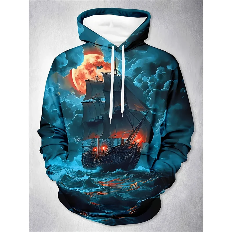 Толстовка с капюшоном рисунком луны для мужчин навигационный компас