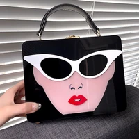 girl glasses acrylic tote bags trendy acrylic box shoulder clutch black flap purse female messenger bags luxury