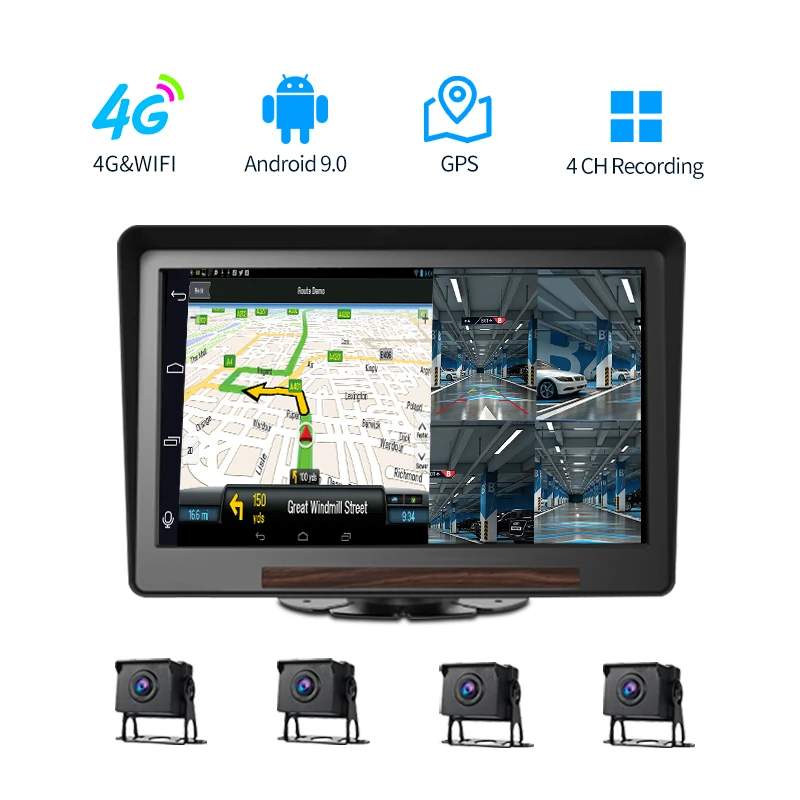 

Видеорегистратор, 10 дюймов, 4G, Android 9,0, Wi-Fi, 4 канала