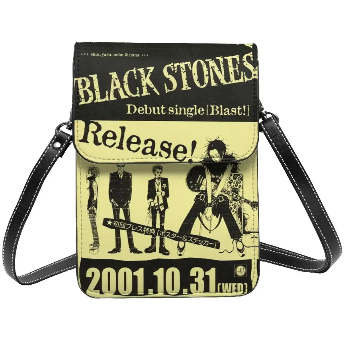 Black Stones Concert Nana Leather Small Cell Phone Purse Merchandise Cute Female Mini Shoulder Bag Card Case Durable