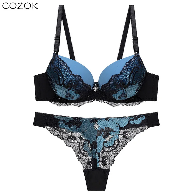 

COZOK Women's Sexy Bra Set Seamless Thongs Low Waist Panties Wirefree Bralette Lingerie Brassiere Cotton Female Underwear Suit