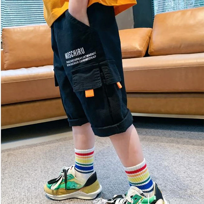 

Summer Children Boys Capri Pants Cotton Letter Pocket Fashion Cargo Pants Little Boys Shorts 4-12 Years Kids Teen Boys Clothes