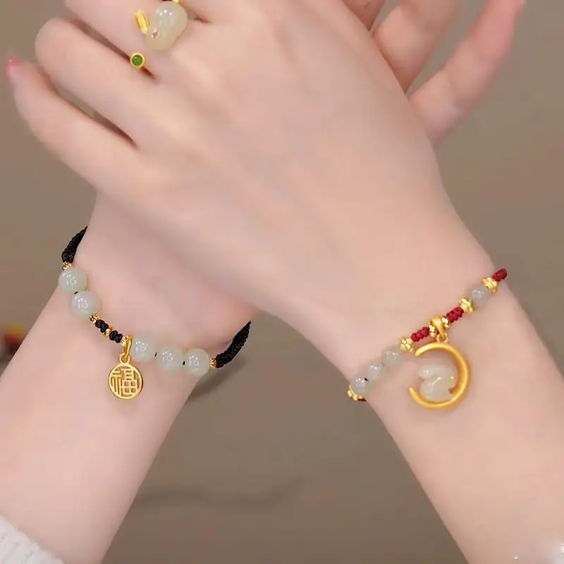 

2023 New Zodiac Rabbit Moon Pendant Bracelet For Women Exquisite Niche Beaded Woven Bracelet Fashion Friendship Jewelry Gifts