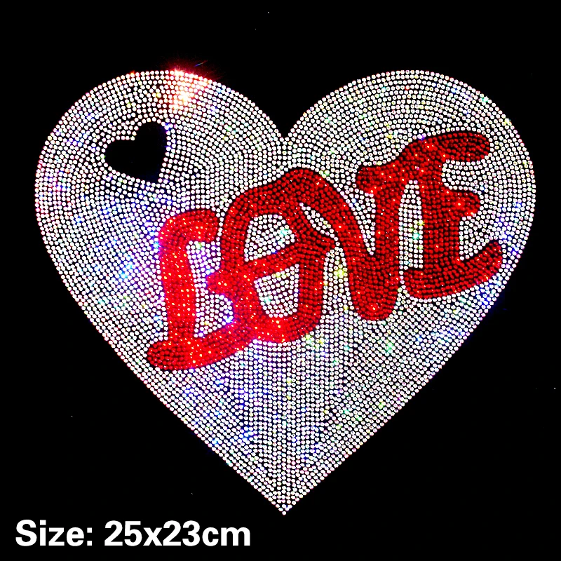 

Heart-shaped Love Shiny Iron on Applique Patches Hot Fix Rhinestone Transfer Motifs Transfer DIY on Design for Shirt Dress