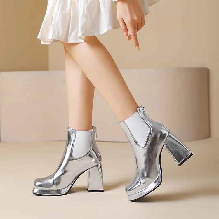 Женские ботинки женская обувь на платформе молнии серебристого цвета зимняя