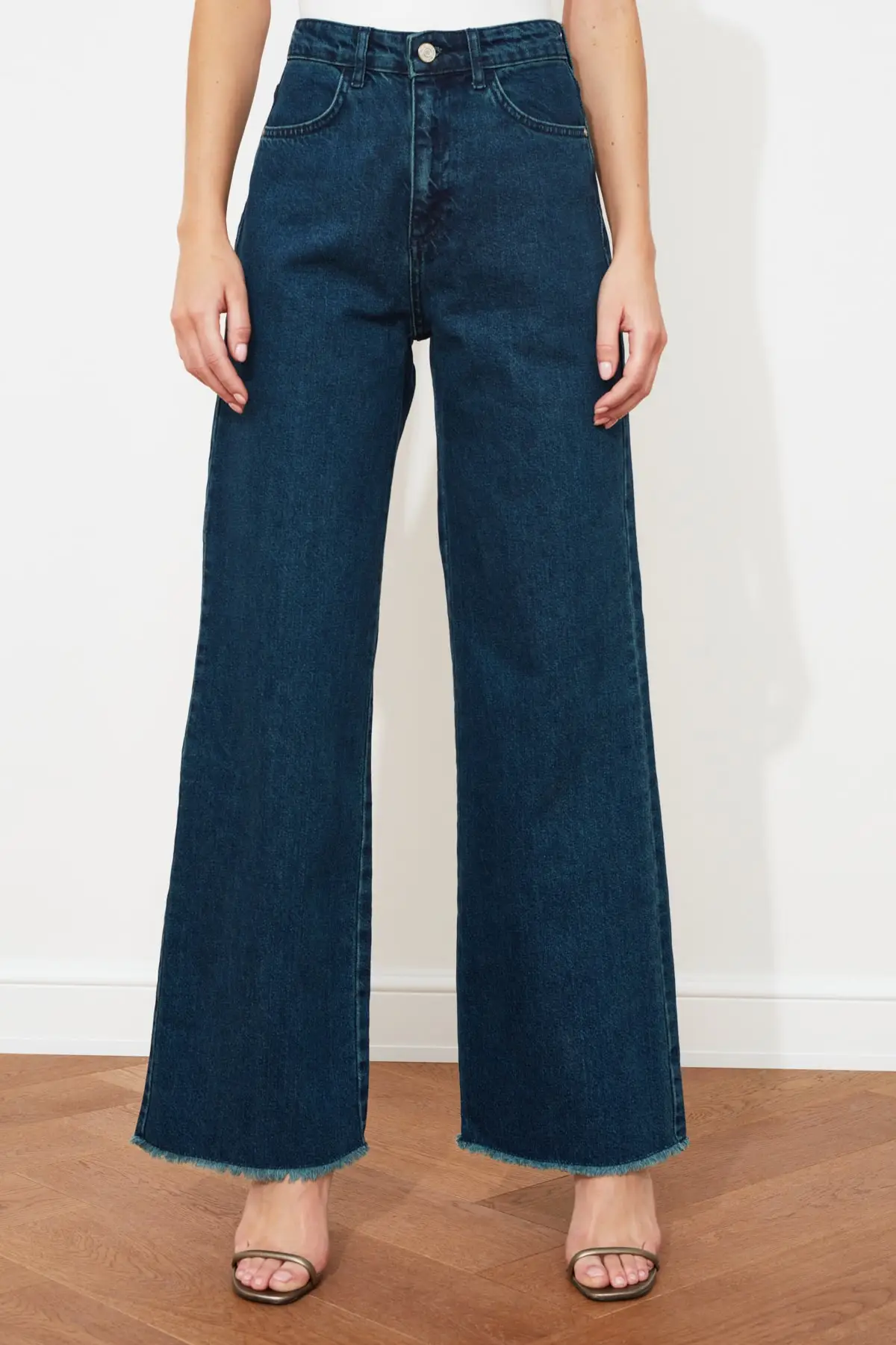 

Navy Fringe Leg High Waist Wide Leg Jean Women Jeans 2021