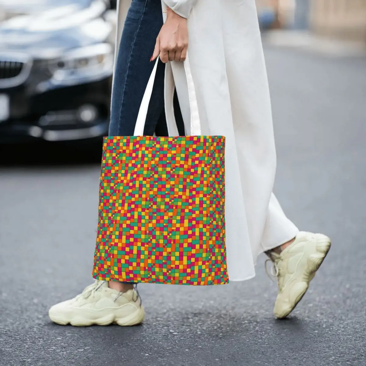 

Abstract Cubic Pattern Women Totes canvas handbag canvas shopping bag