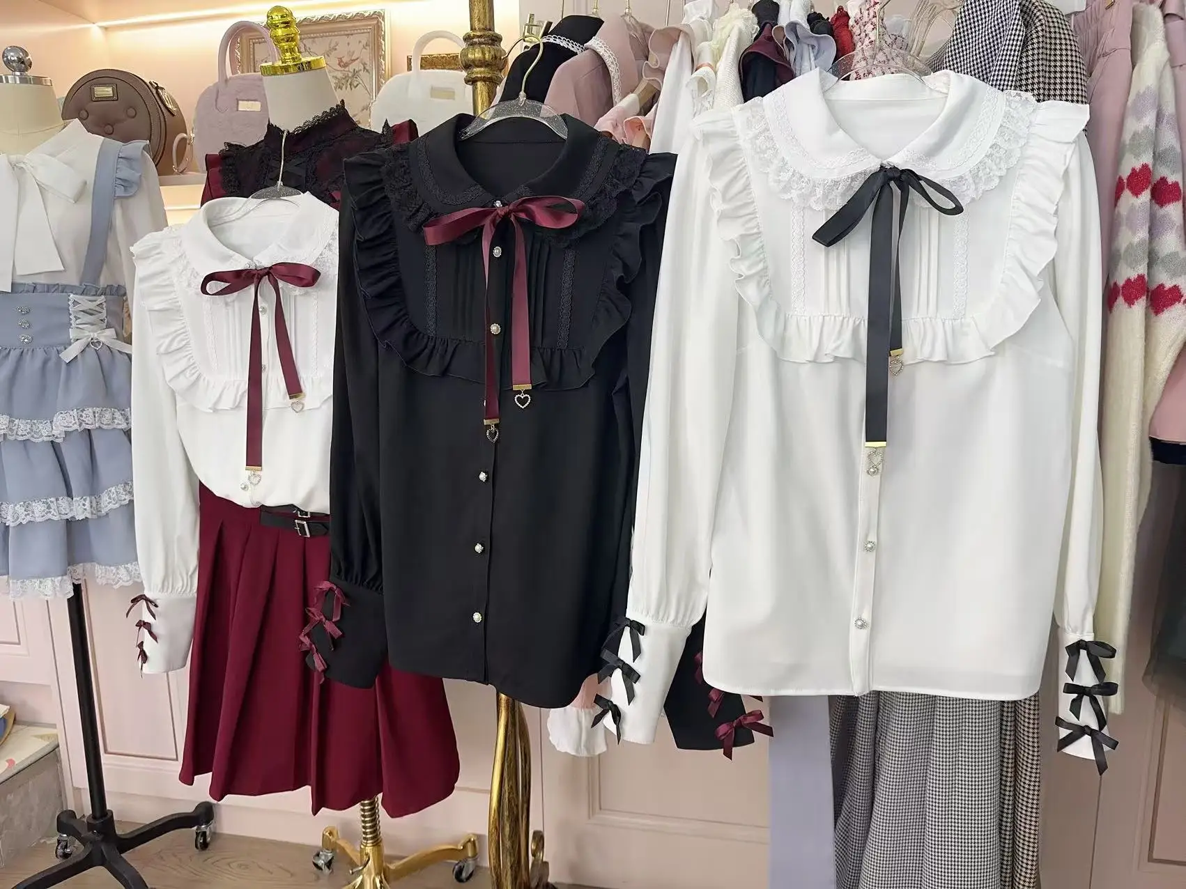 Рубашка-блузки в японском стиле женские свободные блузки с рюшами на краях