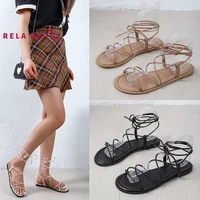 twined cross strap round flat cross strap versatile fashion sandals solid color flat sandals for women 2022 summer beach shoes