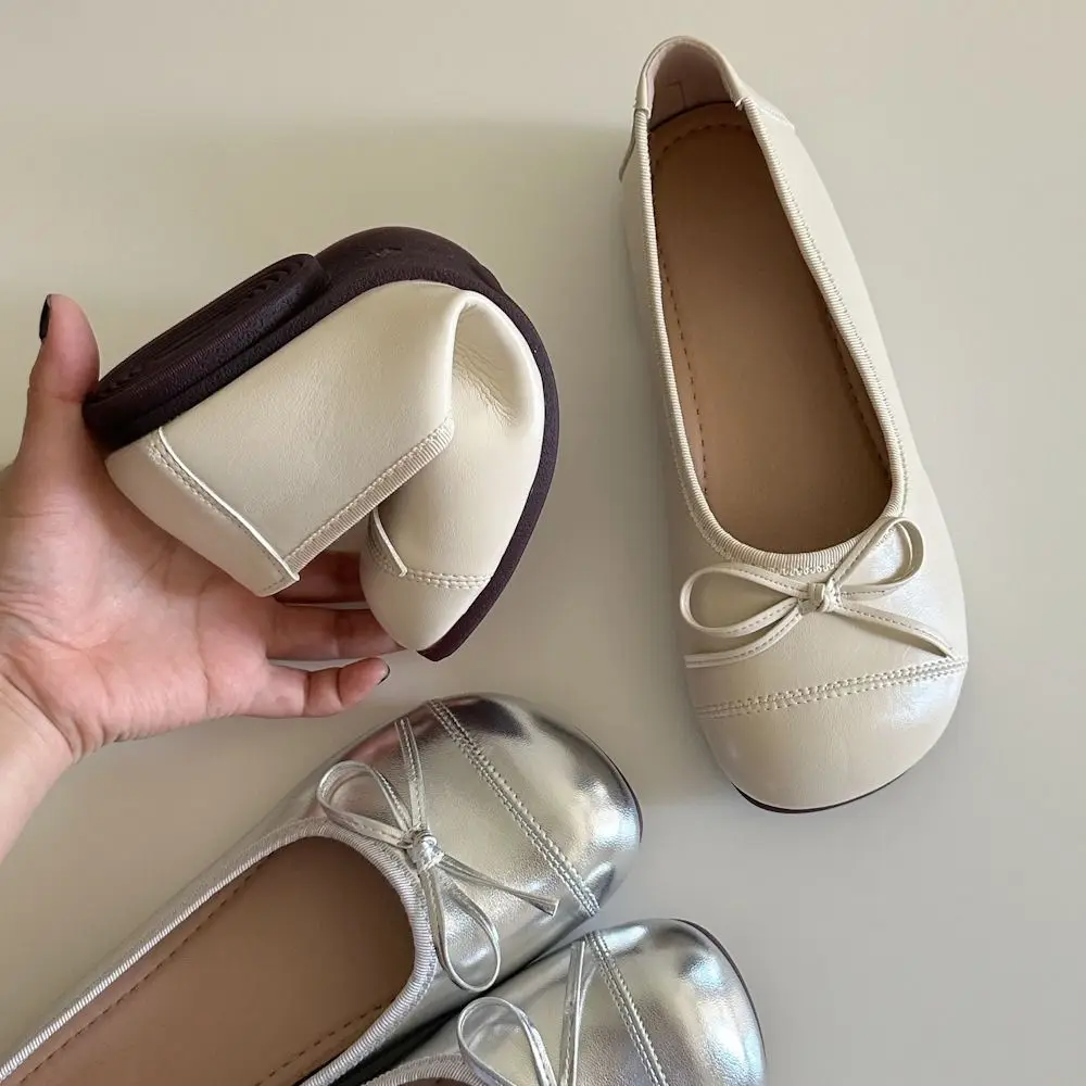 Туфли Мэри с круглым носком и бантом кожаные нескользящие туфли на плоской