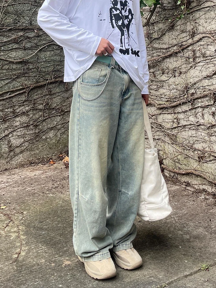 

Vintage Loose Fitting Vintage Jeans for Men, Y2k Wide Leg Washed Wide Leg Baggy Trousers, High Street Fashion Casual Pants