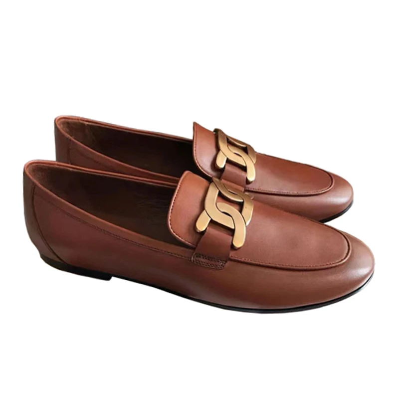 Single Shoes 2023 Autumn Buckle British Style Small Leather Shoes Women Retro One Pedal Flat Loafers