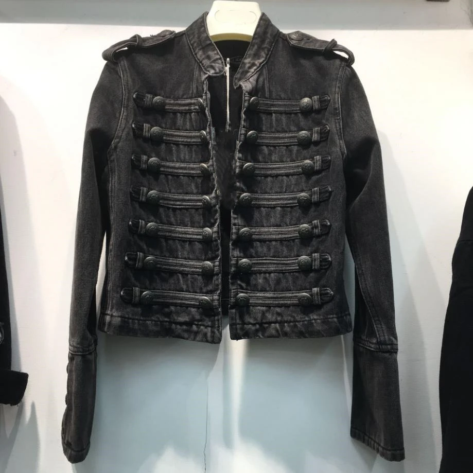 S Female Double-breasted Old Wild Slim Short Denim Jackets O
