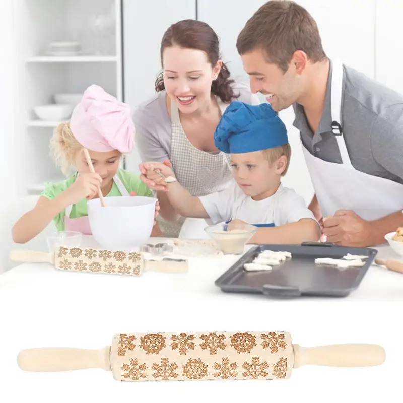 

Christmas Embossing Rolling Pin Wood Cookie Fondant Biscuit Roller Engraved Rolling Pin Kitchen Baking Rolling Pin Bakeware Tool