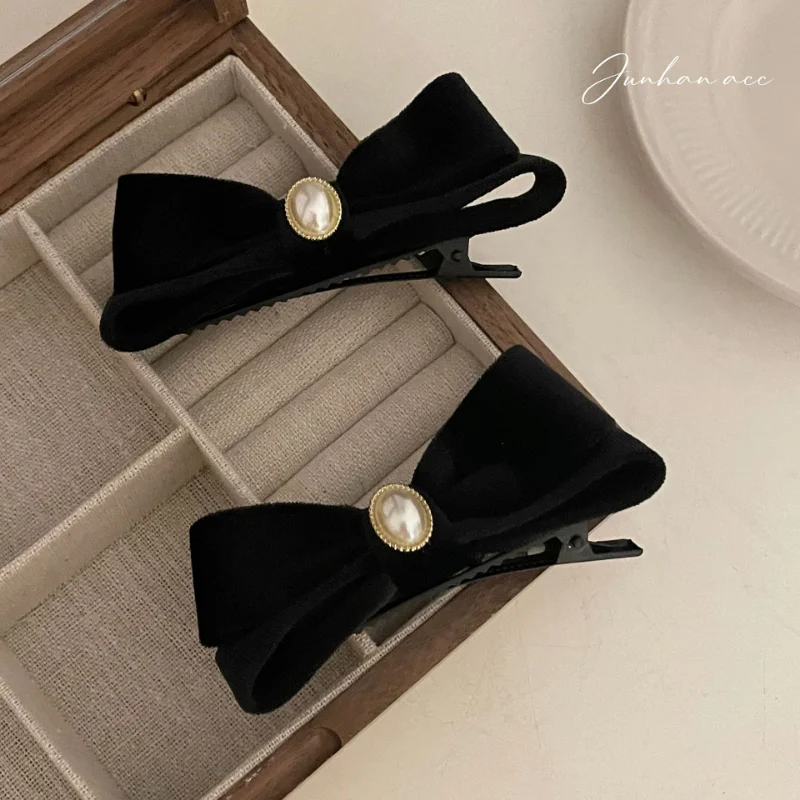 

Французский стиль ретро темпераментная трехмерная жемчужная бархатная заколка для волос с бантом и жемчугом сетчатая красная челка боковая заколка