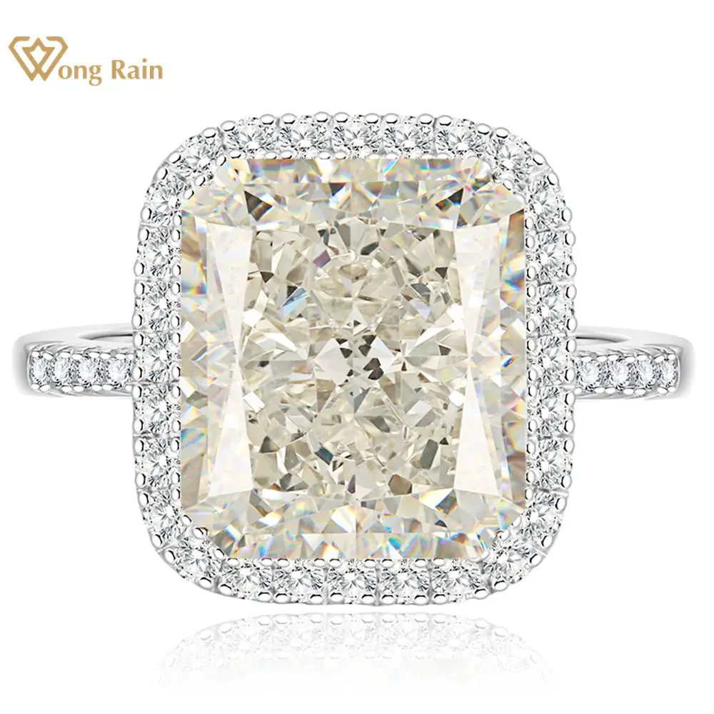 

Wong Rain Luxury 925 Sterling Silver Crushed Ice Cut 8 CT Simulated Moissanite Gemstone Thick 18K Gold Plated Ring Fine Jewelry