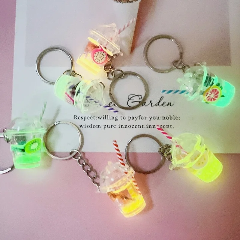 

Creative Cute Fruit Milk Tea Cup Shape Luminous Keychain Earphone Sleeve Listed Car Key Chain Bag Pendant Ornament Small Gift