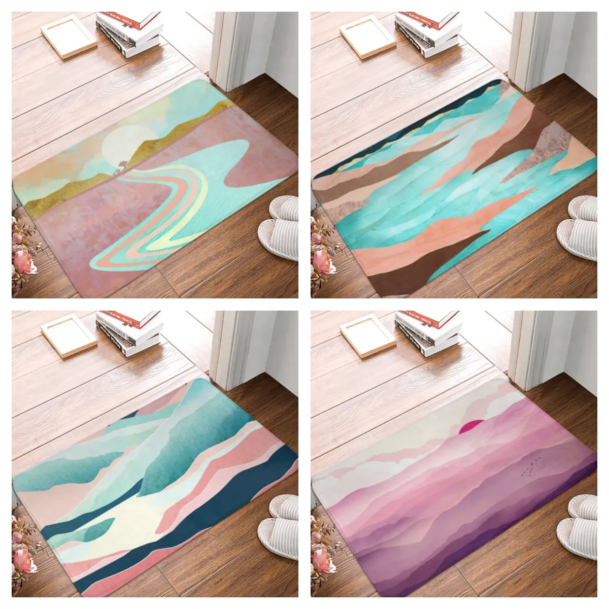 

Pink Blue Sea Water Wave Landscape Non-Slip Door Mats Outside Doormat for Bathroom Bedroom Rug Kitchen Entrance Floor Mats