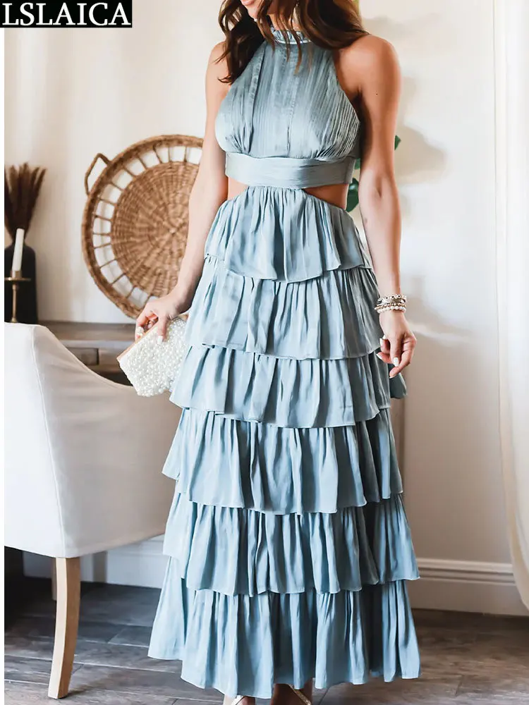 

Summer Dresses for Womens 2023 Sexy Sleeveless One Pieces Fashion Women's Long Cake Dress Trendy Bandage New Solid Color Party