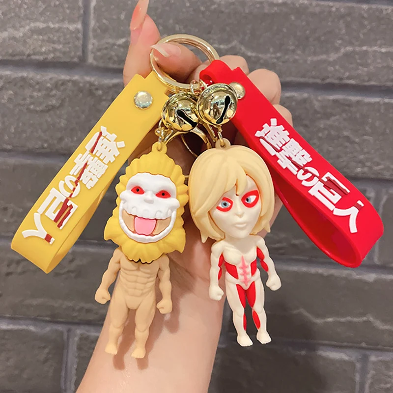 

Anime Attack On Titan Keychain Red The Armored Titan Doll Toy Key Chain Bag Pendant Car Keyring llavero Lanyard Jewelry
