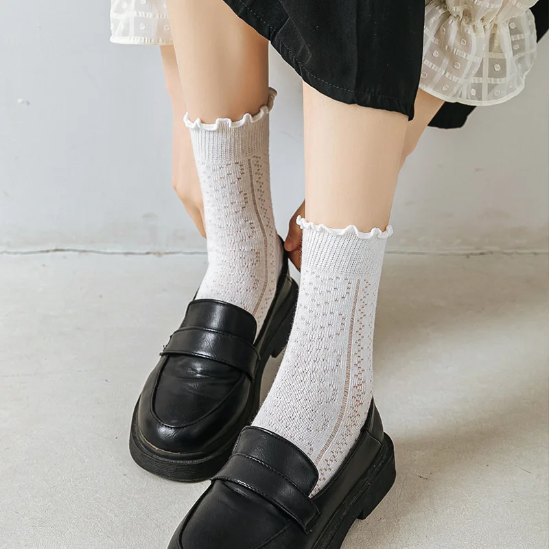 SP &amp CITY летние кружевные тонкие женские носки с оборками милые разноцветные