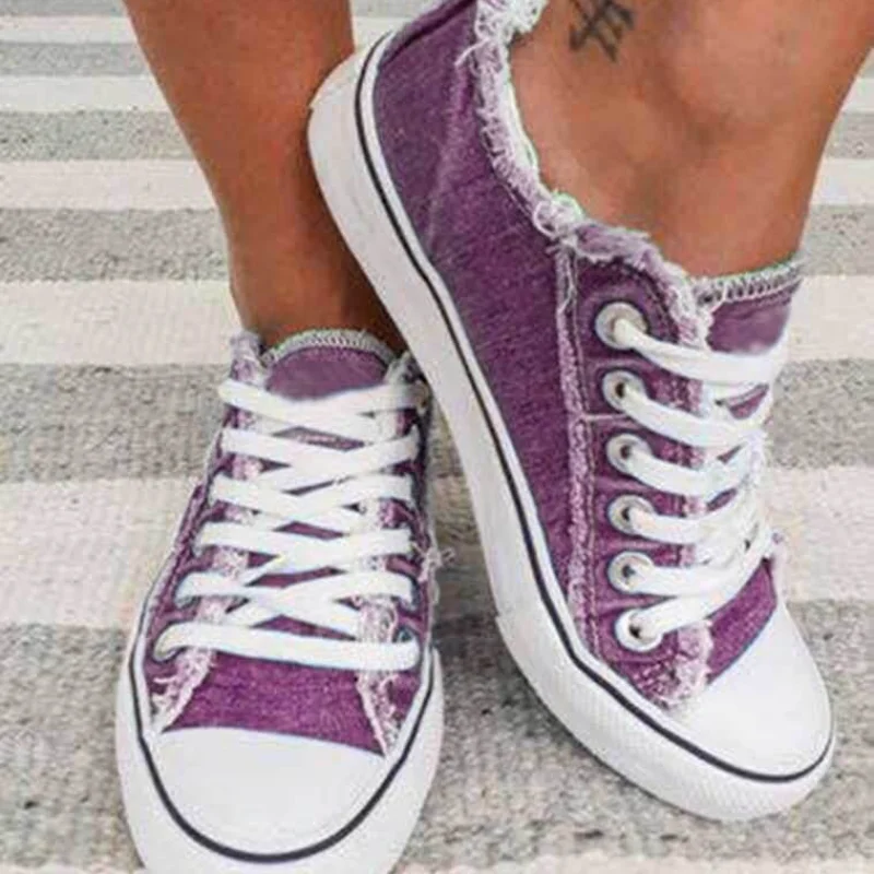 Women Fashion Canvas Sneakers All Seasons Breathable Woman Girl Ladies Walking Shoes Flat Lace-Up Zapatillas Mujer Femme Summer