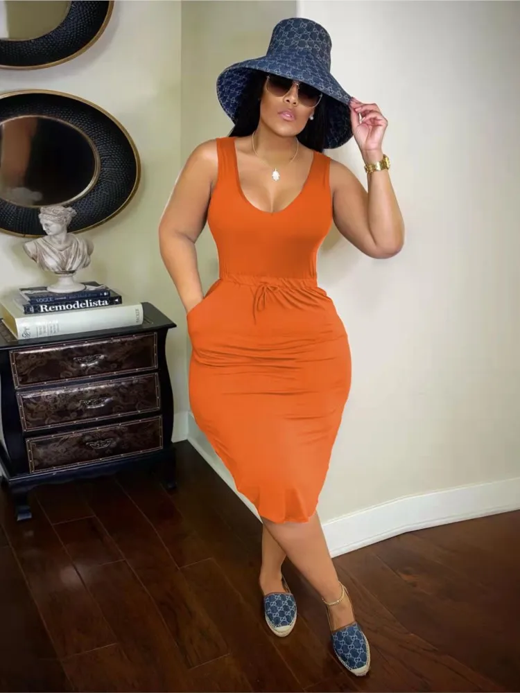 

Women Solid Elastic High Waist Sleeveless Tank Style Dress 2022 Summer Basic Elegant Casual Dresses Vestidos Elegante Para Mujer