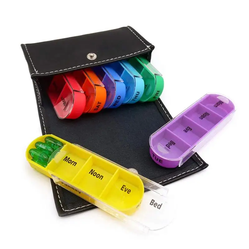 

Large Weekly Pill Organizer Travel Pill Organizer 28 Compartments With Bag Portable PU Leather Bag Pill Box For Pocket Purse