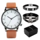 Elegance Men's Brown Watch Bracelet Gift Set Exquisite Birthday Presents for Father Husband Simple Leather Quartz Watches to Man Other Image