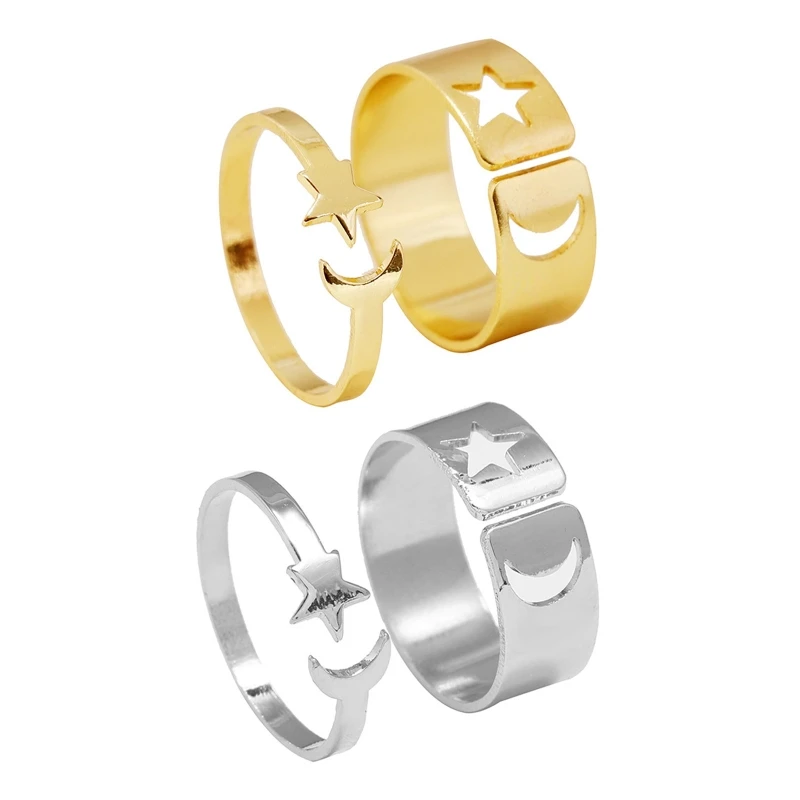

2 Pcs Moon Star Open Rings for Couples Festival Wearing Birthdays Charming