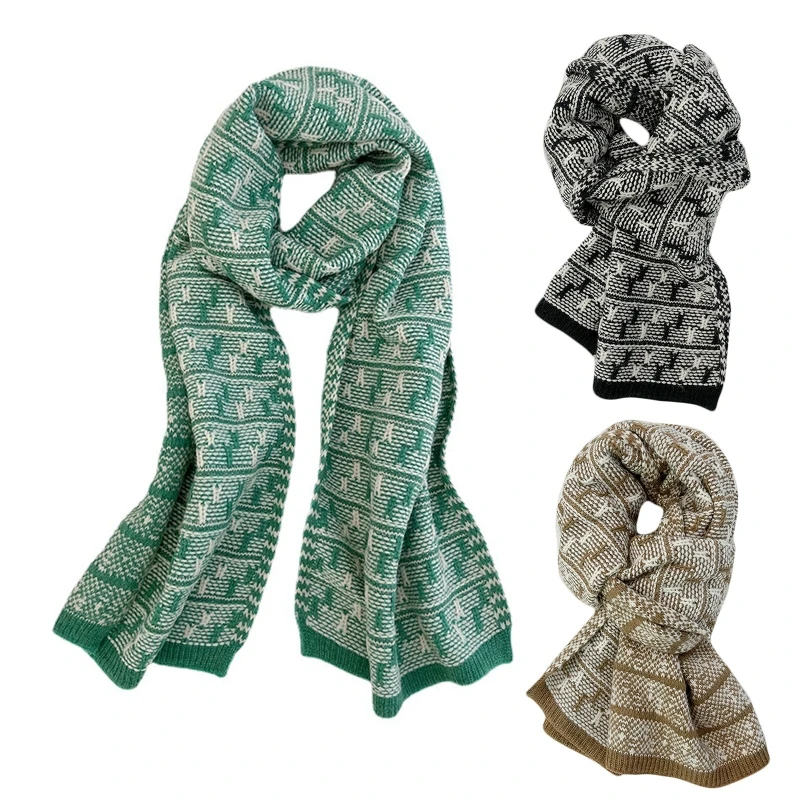 

Classical Color Matching Women Blanket Scarf for Girl Winter Knitted Cold-proof Shawls Keeping Warm Hijab Windproof