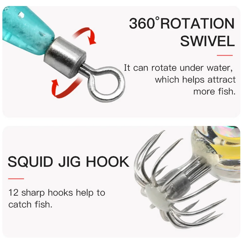 2pcs/Lot Lure Squid Jig Hook With Led Light Fishing Baits Accessories 7.5cm/5g Acrylic Water Depth 600m Waterproof YE0283 enlarge