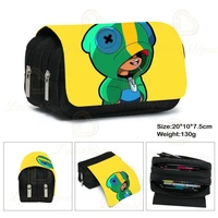 crow browlerss kids stars print pencil case leon game canvas stretch double layer large capacity pencil box school stationery